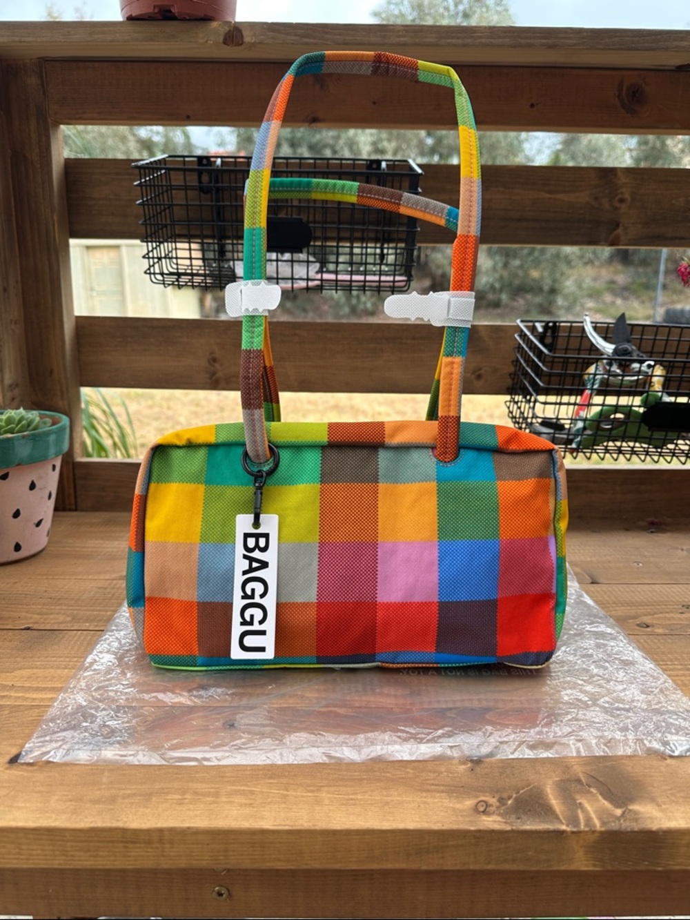 BAGGU Madras Bowler Bag